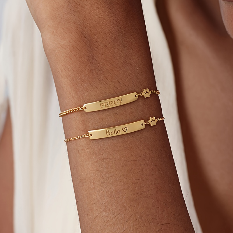 Women's Custom Engraved 18K Gold Plated Bar Name Bracelet